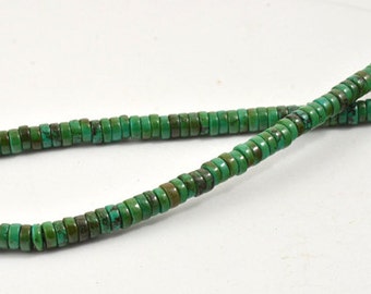 Superb Green Heishi Turquoise Strand 6mm deep 3mm, 15" Full One Strand Gemstone Beads