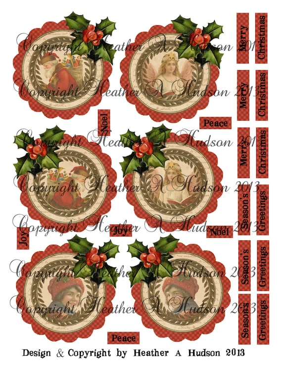 Vintage Classic Christmas Countdown Advent Calendar Focal  tags Ornaments  Digital Collage sheet Printable