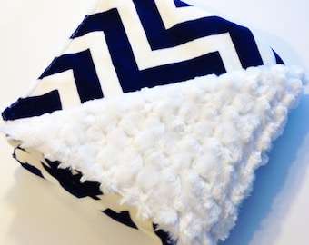 Navy Blue Chevron Minky Blanket - Nautical Blanket - Baby Blanket - Minky Blanket - Navy Blue Blanket - Stroller Blanket - Toddler Blanket