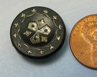 Antique Button Glass Button Victorian Button Vintage Black Boar Button 321 vsb *