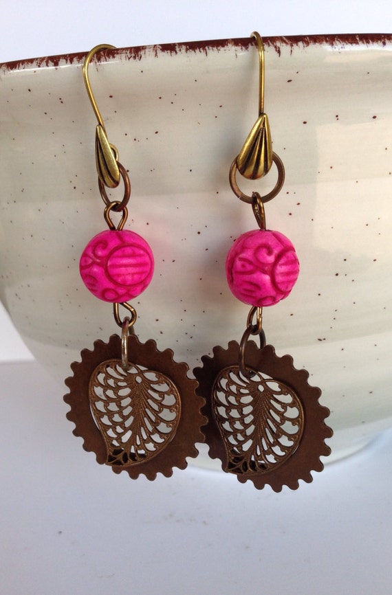 Vintage brass leaf EARRING by TheNatureSoul on Etsy