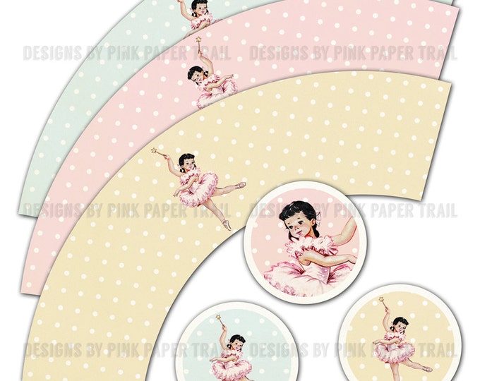 Ballerina Themed Party Circles for Cupcake Wrap and Topper Template, Print your own