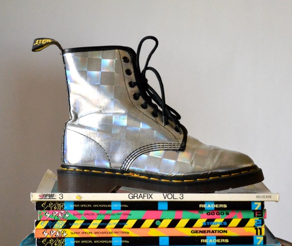 silver holographic doc martens