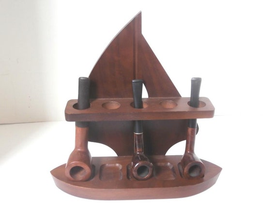 Wooden Sailboat Pipe Holder and Pipes