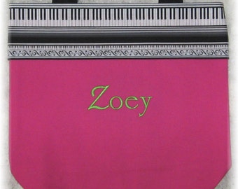 Piano personalized music lesson book bag treble clef keyboard childs HOT PINK canvas student birthday recital kids gift idea