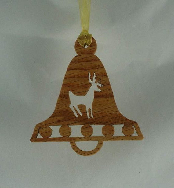 Reindeer Christmas Bell Ornament Handmade From Ash Wood Rudolph Christmas Decoration, Holiday Decor, Red Nose Reindeer, Dasher,  Dasher;