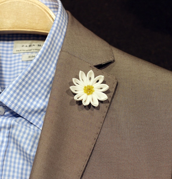 Linen Daisy Flower Lapel Pin Mens Lapel Flower Boutonniere 