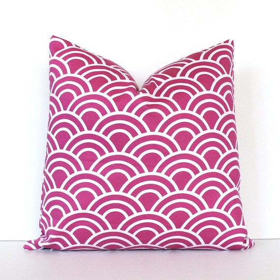 Radiant Orchid Geometric Designer Pillow Cover 18" White Modern accent cushion mod waves scales pink fuchsia arches scallop Valentines Day