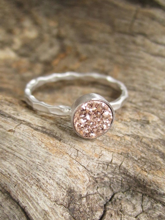 Tiny Rose Gold Druzy Ring in Sterling Silver