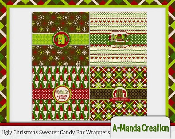 Ugly Christmas Sweater Party Printable Candy Bar Wrappers Il_570xn