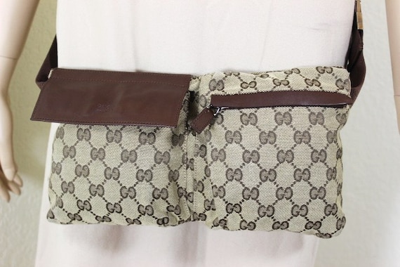 Vintage GUCCI Brown Canvass GG Web Belt Bag Fanny Pack Waist