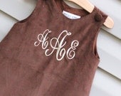Girls Monogrammed Brown Corduroy Jumper Dress -- Perfect for Fall