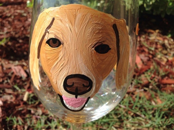 Custom painted pet wineglass, golden retriever breed dogs, dog lover, dog bows, animal lover