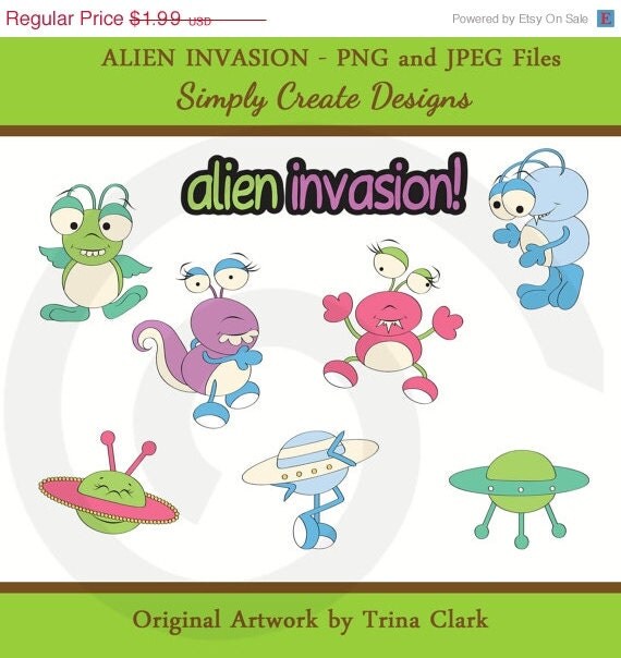 Aliens Clipart Spaceship Commercial Personal Use Il_570xn