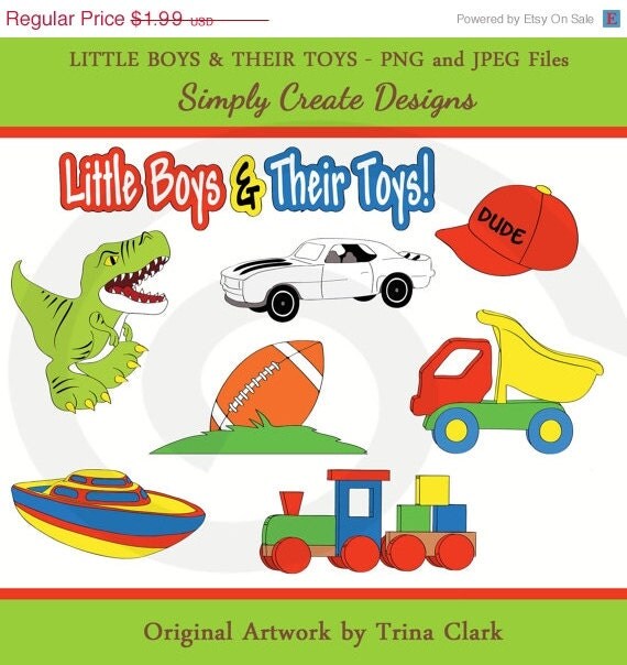 SALE Boys Toys Clipart Dinosaurs Football Commercial Personal Use Il_570xn