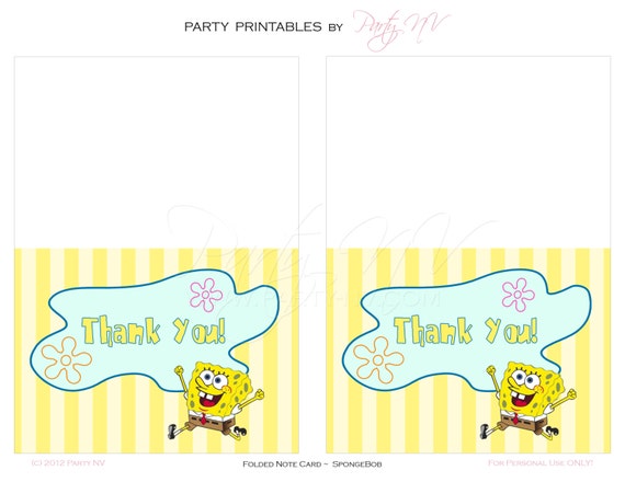 PRINTABLE Thank You Cards SpongeBob Best Day Ever Collection By 