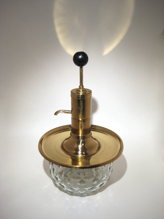 Cut Glass Liquor Pump Decanter with Brass Top