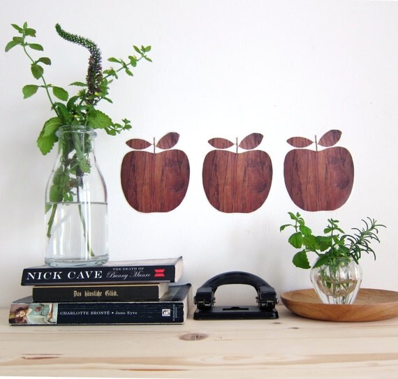 3 wood apples wall decals