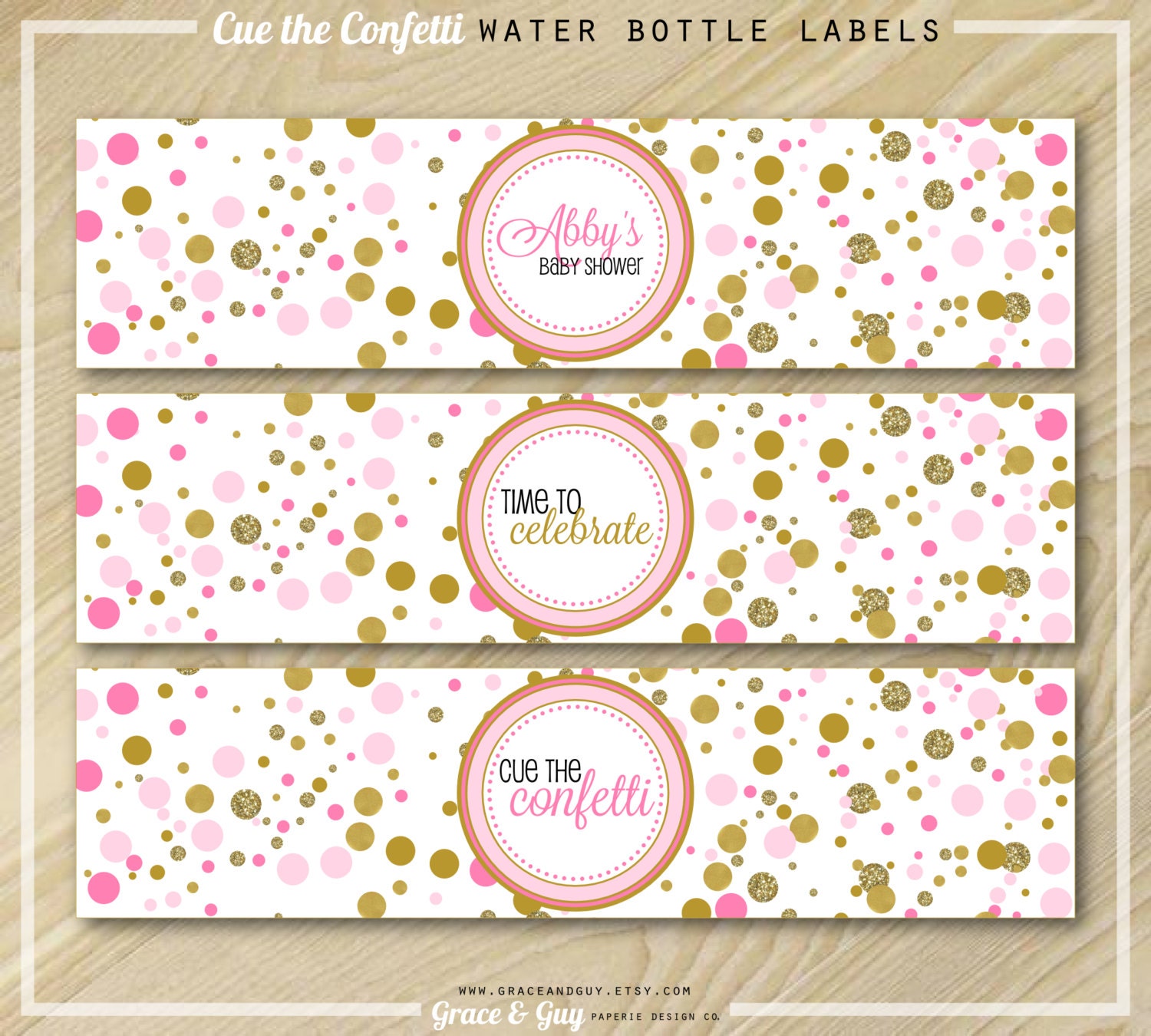 Pink and Gold Water Bottle Labels