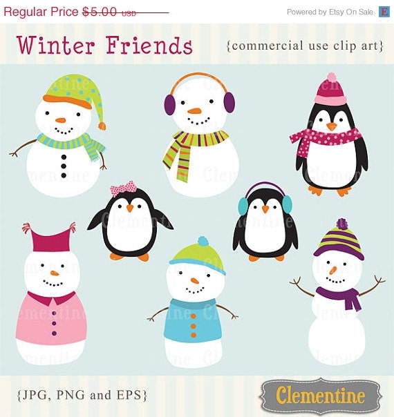 35% OFF SALE Snowman clip art images, penguin clip art, winter clip art, royalty free clip art- Instant Download Il_570xn