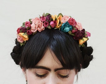Boho Frida Kahlo Flower Crown - Fiesta, Floral Crown, Flower Headband, Frida Flower Headpiece, Costume, Mexican Flower Headband, Free People