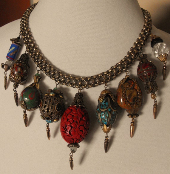 RARE Miriam Haskell necklace Antique Chinese Charm Necklace