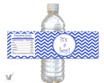 INSTANT DOWNLOAD Blue Stripes Baby Shower Water Bottle Labels