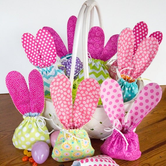 Drawstring Bunny Ears Jelly Bean Bags - Easter gift bags - fabric and ...