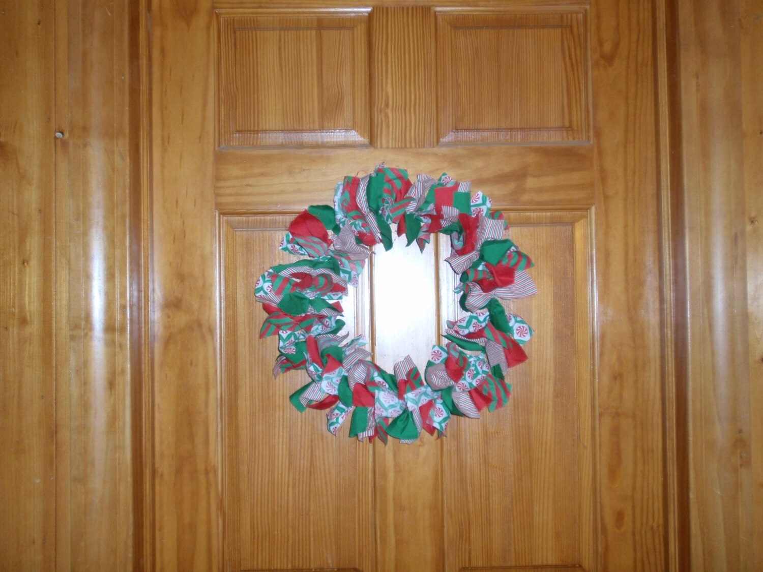 Christmas Fabric Rag Wreath - Red And Green