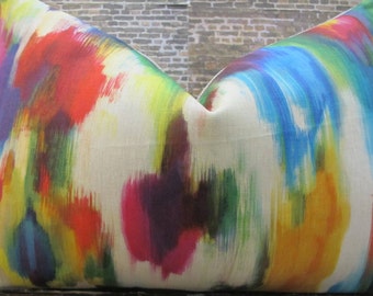 Designer Pillow Cover - Lumbar, 18 x 18, 20 x 20, 22 x 22, 24 x 24, 26 x 26 - Multi Ikat Linen Watercolor