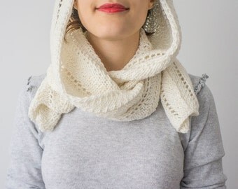 Hooded Scarf Long Scarf Wool Scarf Chunky Scarf Scoodie Scarf Wool Ivory Scarf Ivory hooded scarf Knit Scoodie Scarf Hooded Cowl