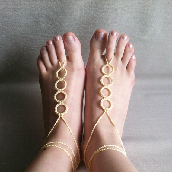 Crochet Cream Ivory Barefoot Sandals, Nude shoes, Foot jewelry ...
