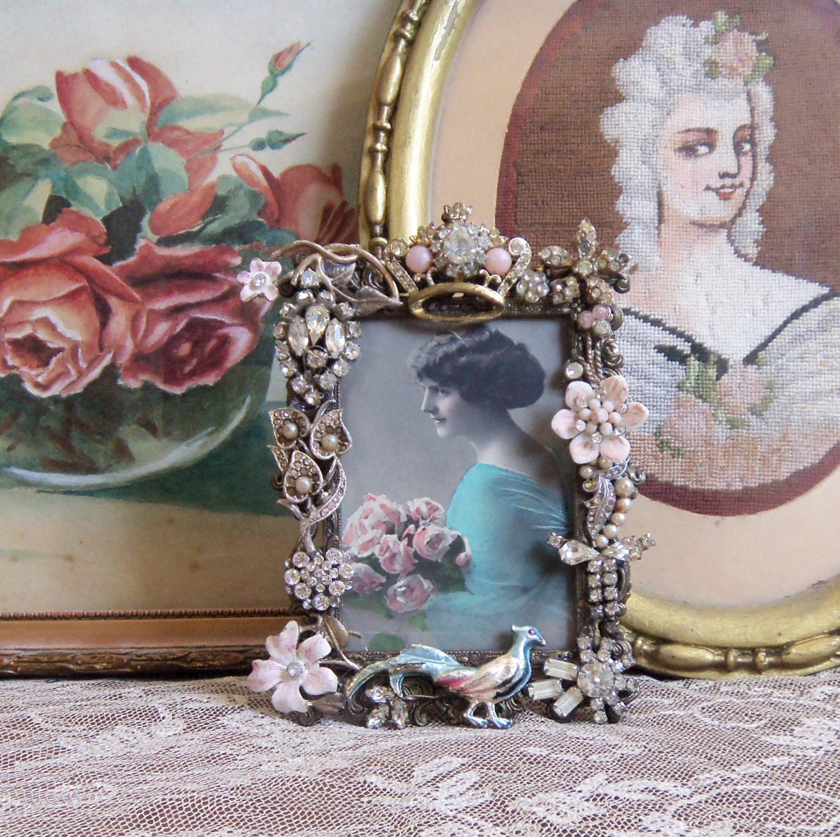 Shabby Romantic Chic Jeweled Picture Frame Vintage by shabby4all