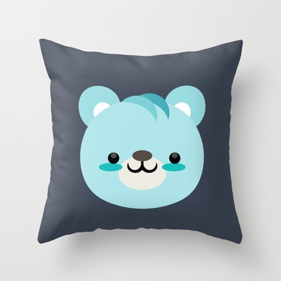 Throw Pillow Cover Cute Bear Baby Boy Blue Teal Navy