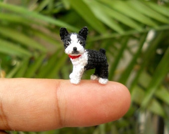Boston Terrier - Tiny Crochet Micro Amigurumi Dog stuffed Animal - Made To Order