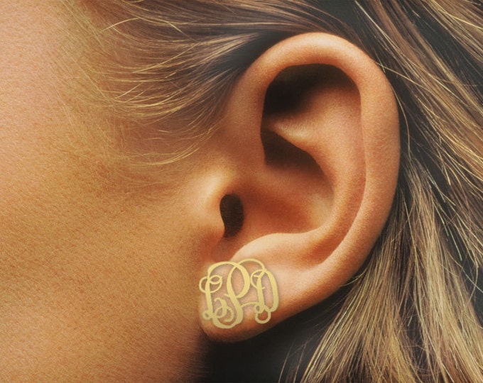 14K Gold Monogram earrings Personalized Name Earrings, letter earrings initial earring, nameplate earring, bridesmaid earrings