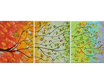 Original Modern Colorful Large Abstract, Textured Impasto, Knife Tree Painting, 60x24 Mixed media, Oil painting, tree of life, money tree