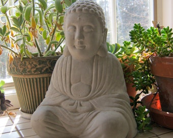 Buddha Statue, Large Buddhism Concrete Figure, Unpainted Cement Garden Decor