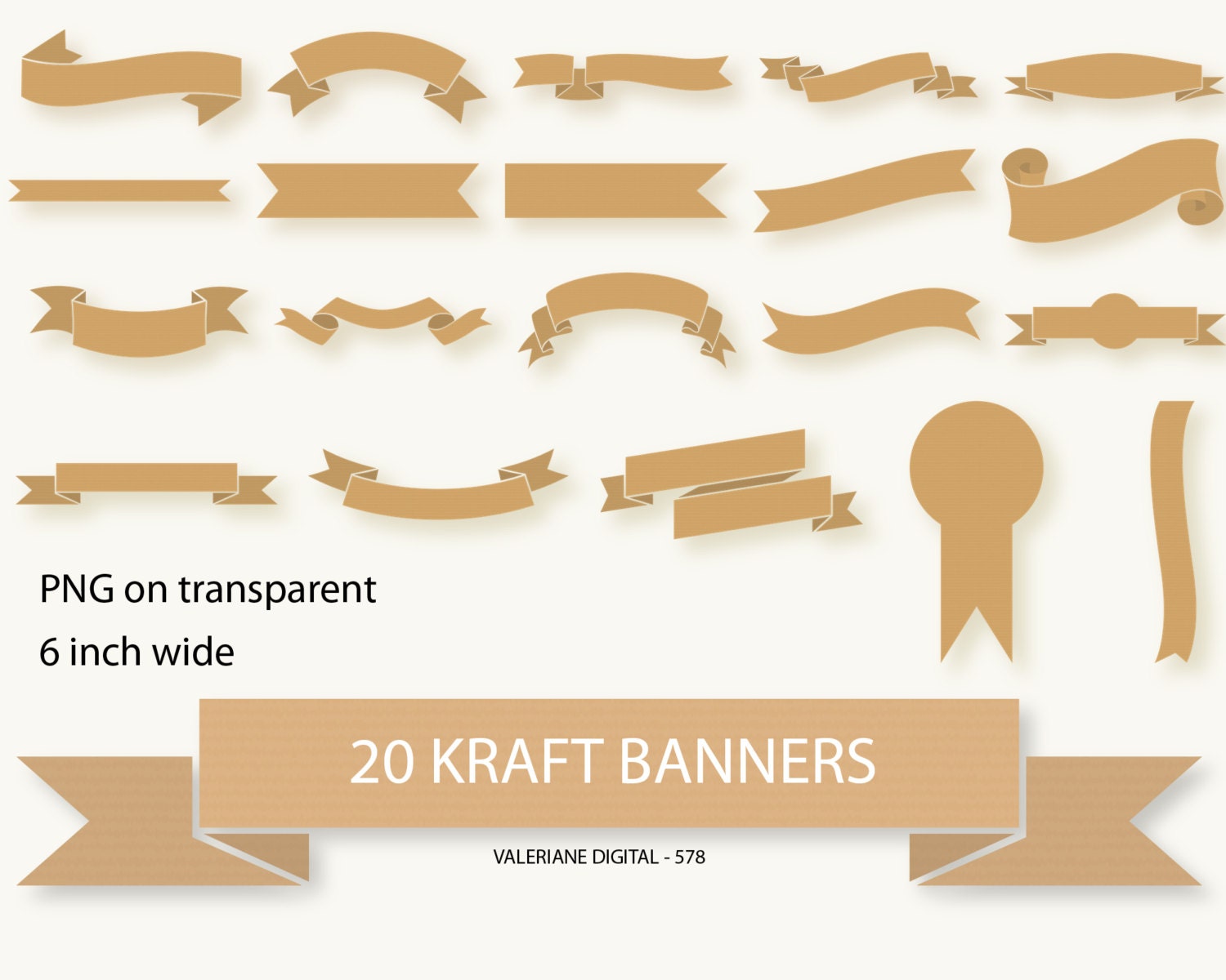 Kraft banner clipart Kraft ribbon clipart Kraft paper