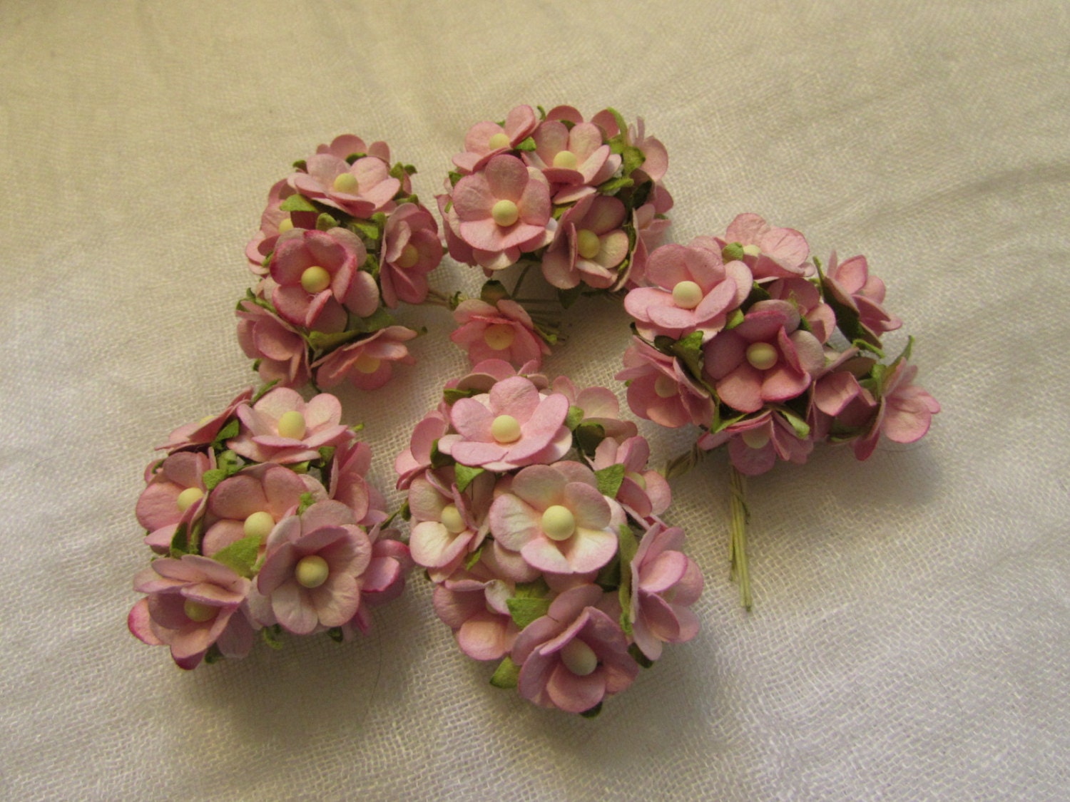 50 tiny pink paper millinery flowers. Wedding Boquet
