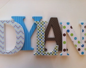 Wooden letters for nursery Blue , green and brown themed letters