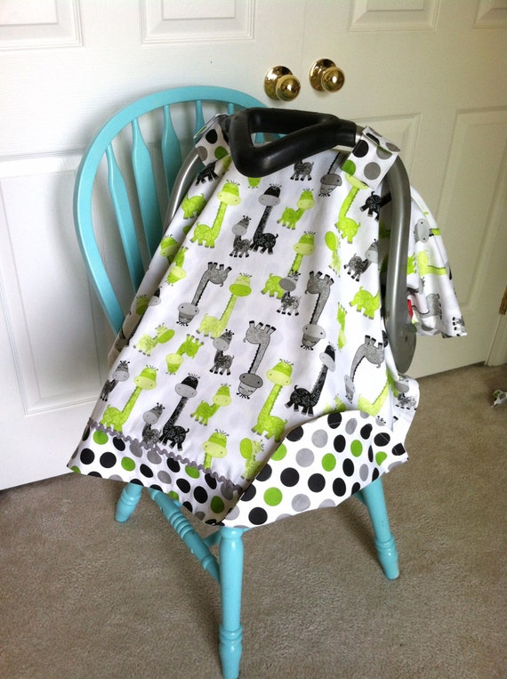 Items similar to Adorable Car Seat Canopy Gender Neutral Green, Gray