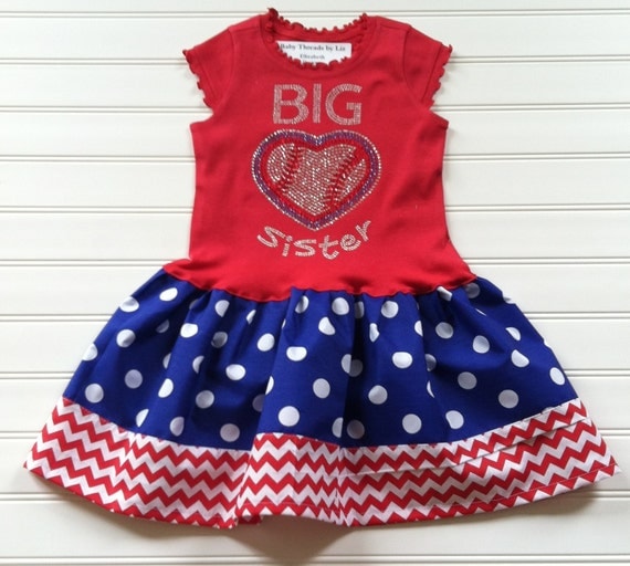 Items similar to Girls Baseball Dress Big Sister Dress Girls Custom ...