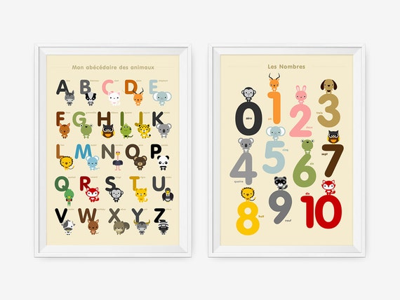 French Alphabet And Number Posters Kids Wall Art Animal Art