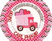 HEARTS TRUCK Valentine 3 or 2 inch favor tags - You Print - Pink and Brown Il_170x135