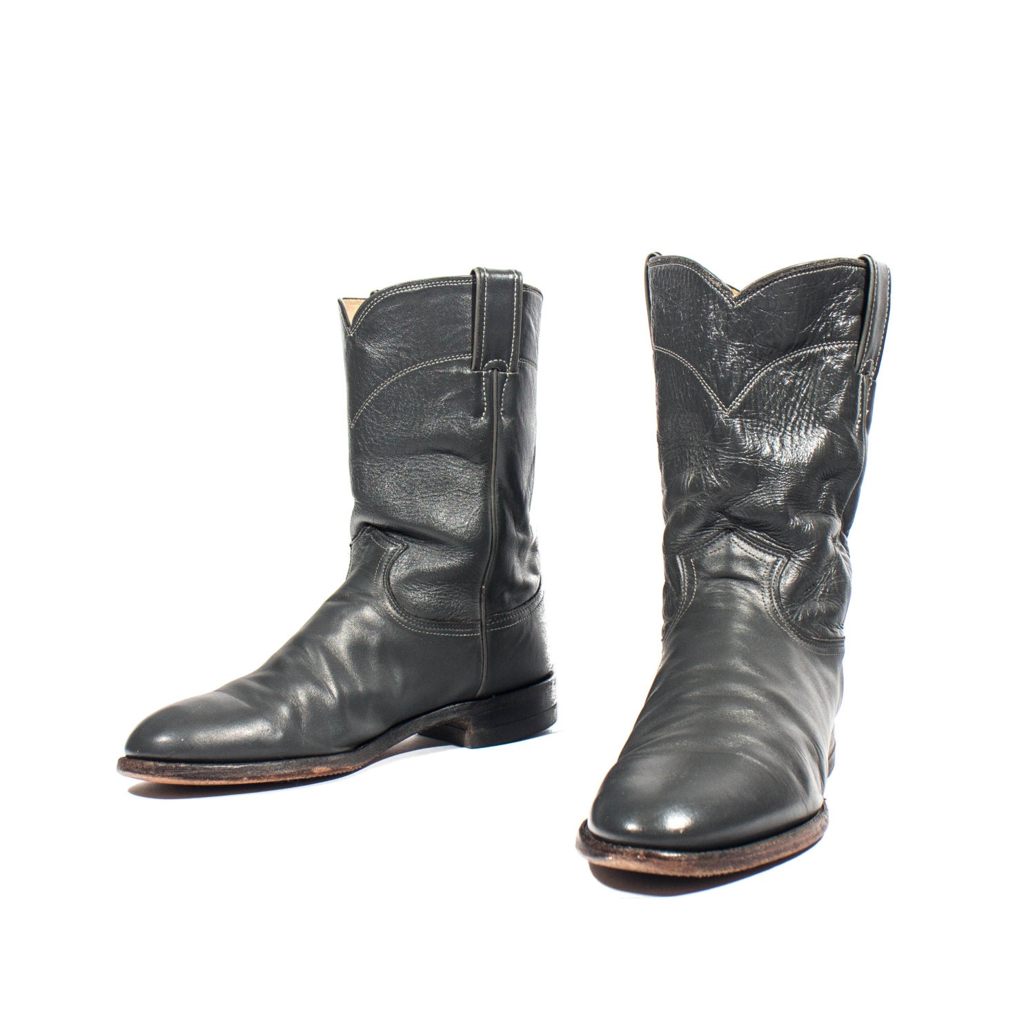 JUSTIN Pull On Roper Boots Gray Leather Western Wear MEN size