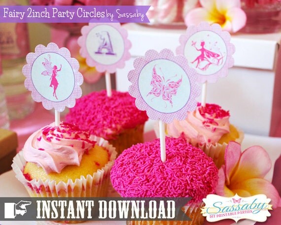 Fairy Party Circles/Cupcake Toppers - INSTANT DOWNLOAD - Editable & Printable Birthday Decorations by Sassaby Il_570xn