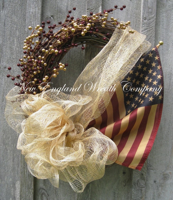 Americana Wreath, Patriotic Wreath, Fourth of July, Memorial Day, Veteran’s Day, Military, Tea Stained Flag Wreath