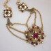 Vintage Repurposed Ruby Red Rhinestone Necklace, Festoon Necklace, Pearls, Handmade OOAK Assemblage Jewelry JryenDesings