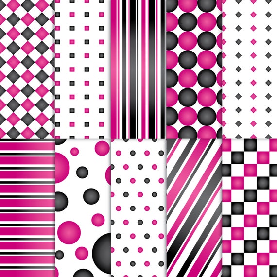 Items similar to Black and Pink Scrapbook Paper, Printable Black and ...